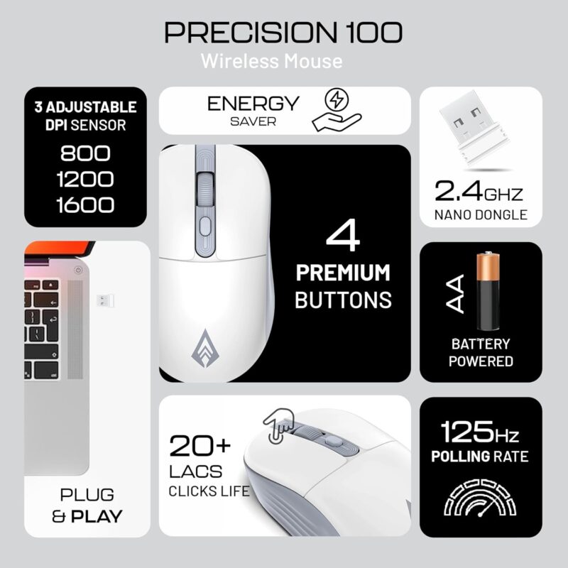 Wireless Mouse, 2.4GHz USB Nano Receiver,3 DPI (800/1200/1600) - Image 2